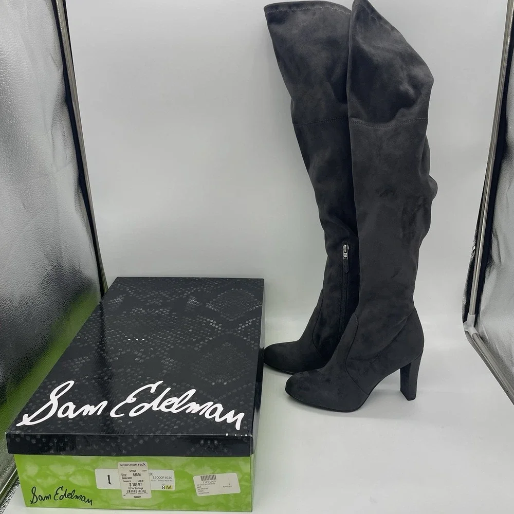 Sam Edelman Womens 8 Boots Kent Over the Knee Dark Gray Soft Vegan Suede Hi Heel